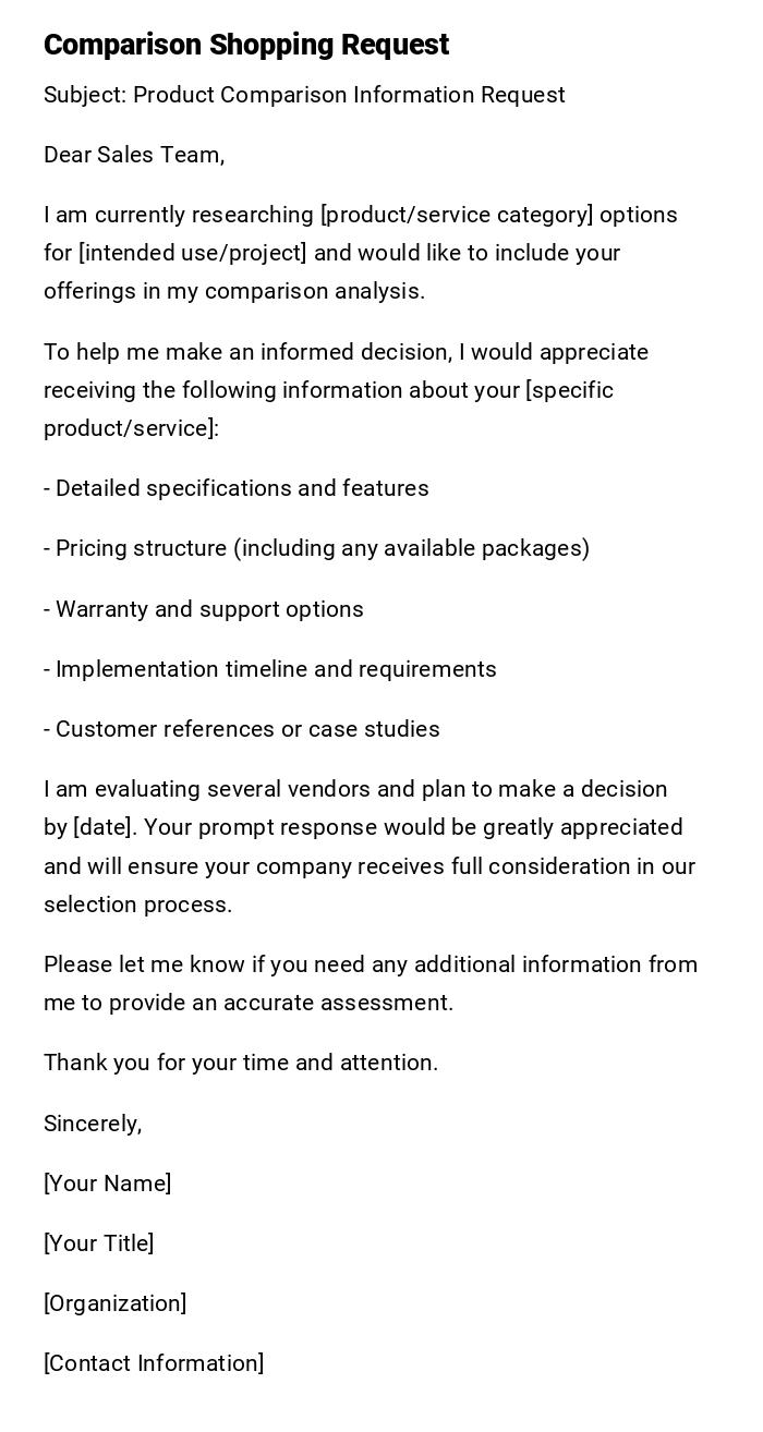 Comparison Shopping Request Comparison Shopping Request