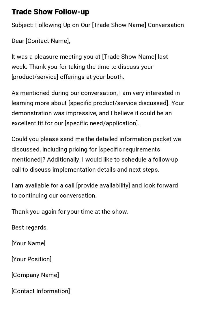 Trade Show Follow-up Trade Show Follow-up