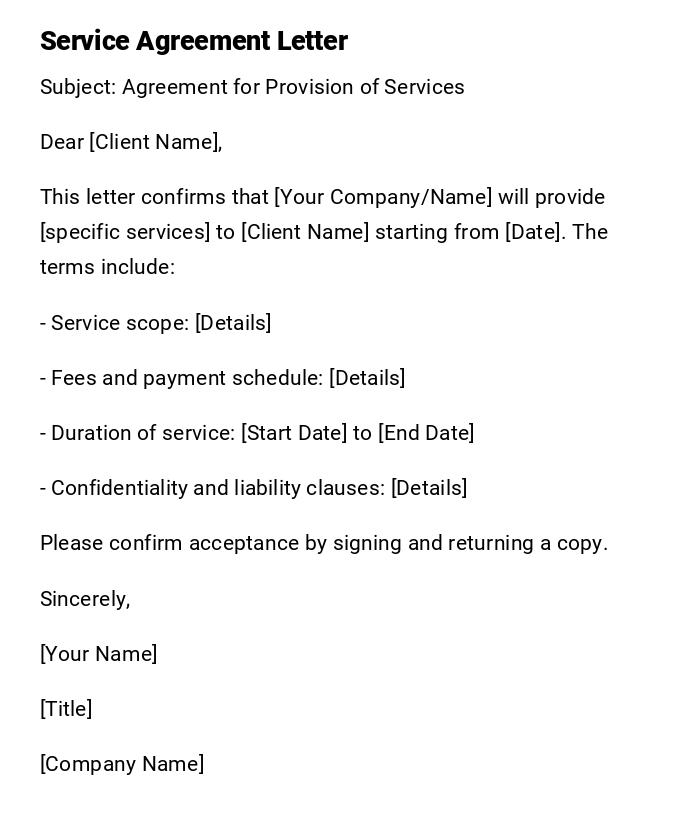 Service Agreement Letter Service Agreement Letter
