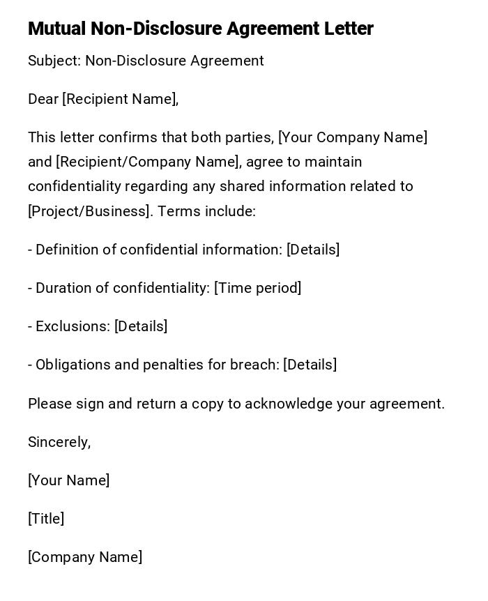 Mutual Non-Disclosure Agreement Letter Mutual Non-Disclosure Agreement Letter