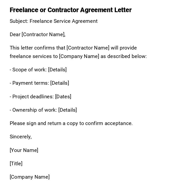 Freelance or Contractor Agreement Letter Freelance or Contractor Agreement Letter