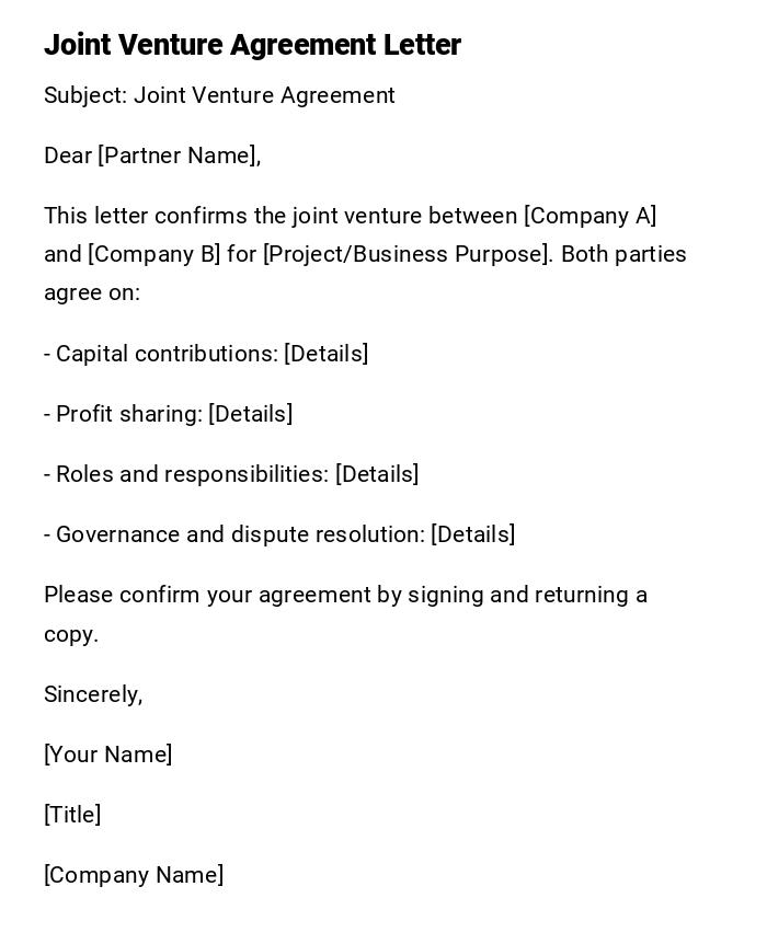 Joint Venture Agreement Letter Joint Venture Agreement Letter