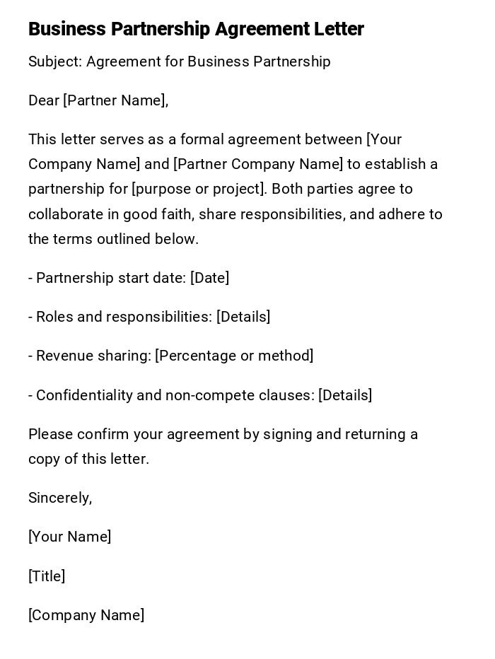 Business Partnership Agreement Letter Business Partnership Agreement Letter