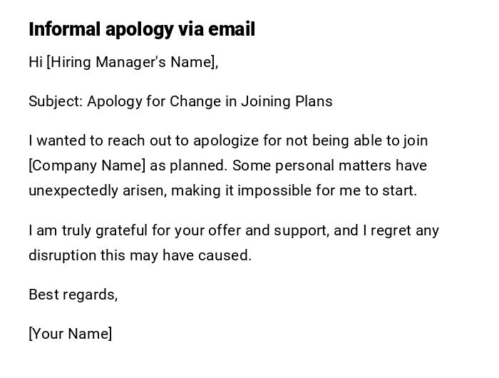 Informal apology via email Informal apology via email