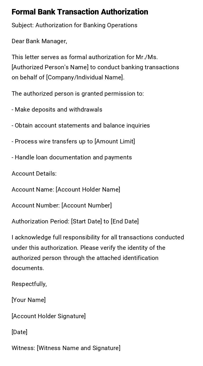 Formal Bank Transaction Authorization Formal Bank Transaction Authorization