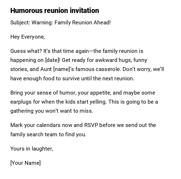Humorous reunion invitation Humorous reunion invitation