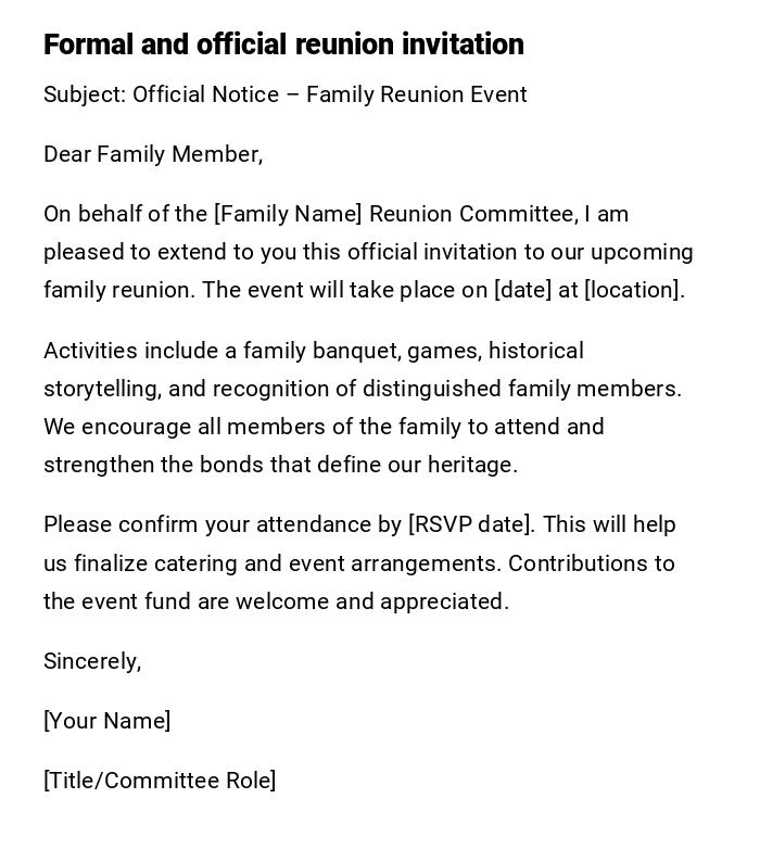 Formal and official reunion invitation Formal and official reunion invitation