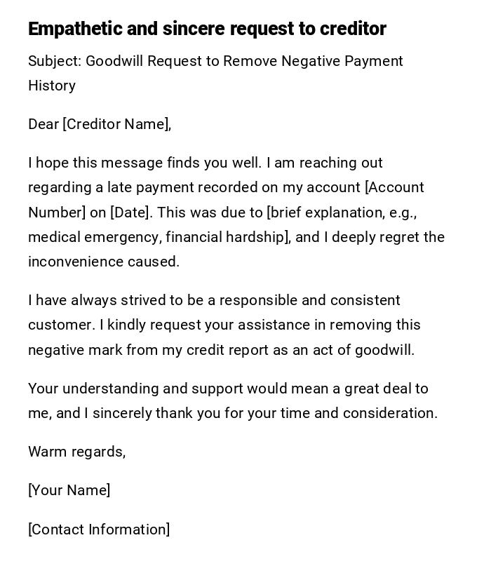 Empathetic and sincere request to creditor