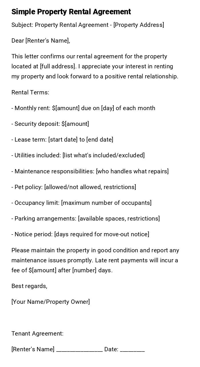 Simple Property Rental Agreement Simple Property Rental Agreement