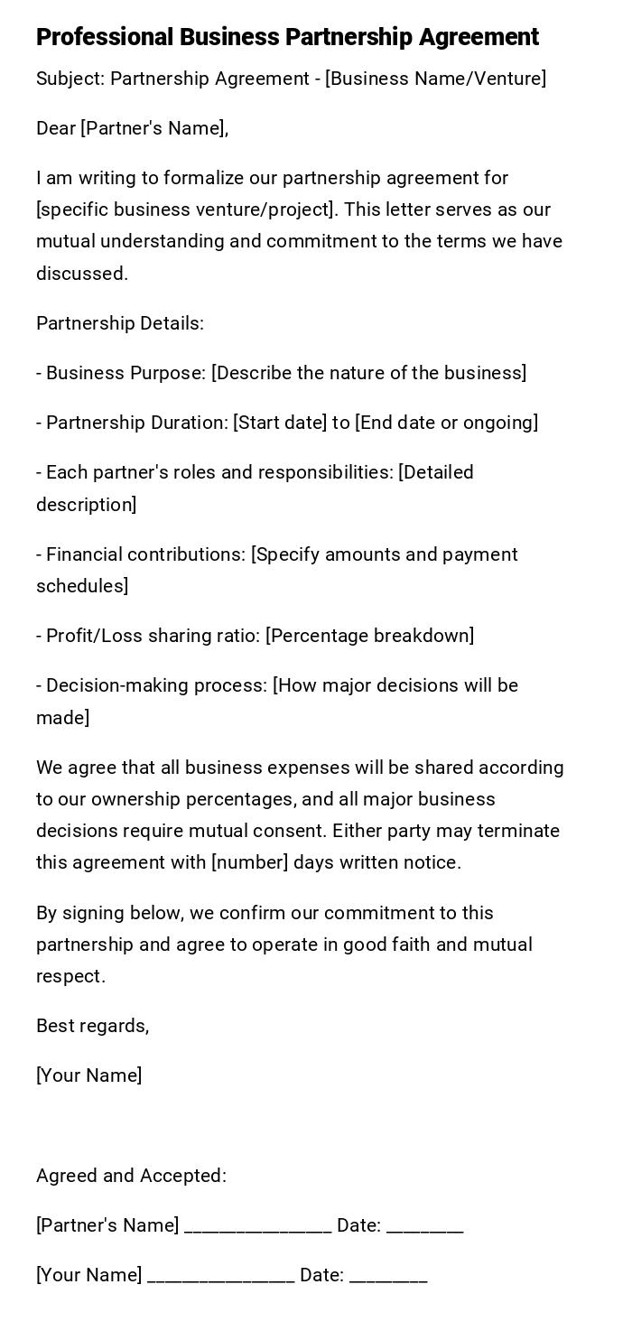 Professional Business Partnership Agreement Professional Business Partnership Agreement