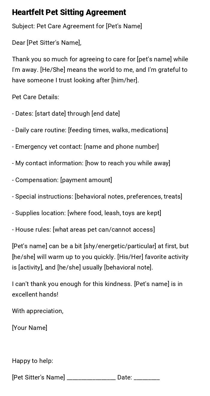 Heartfelt Pet Sitting Agreement Heartfelt Pet Sitting Agreement