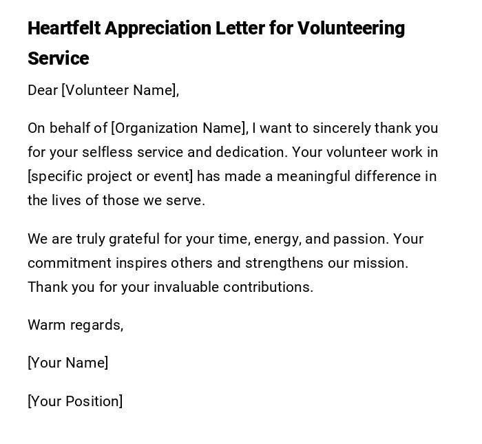Heartfelt Appreciation Letter for Volunteering Service Heartfelt Appreciation Letter for Volunteering Service