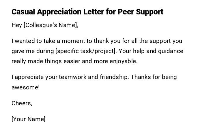 Casual Appreciation Letter for Peer Support Casual Appreciation Letter for Peer Support