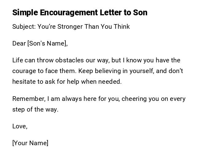 Simple Encouragement Letter to Son