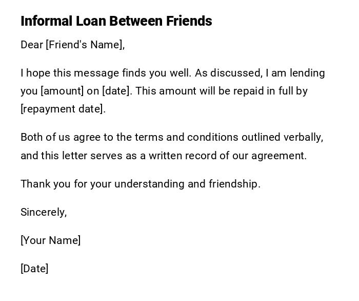 Informal Loan Between Friends Informal Loan Between Friends