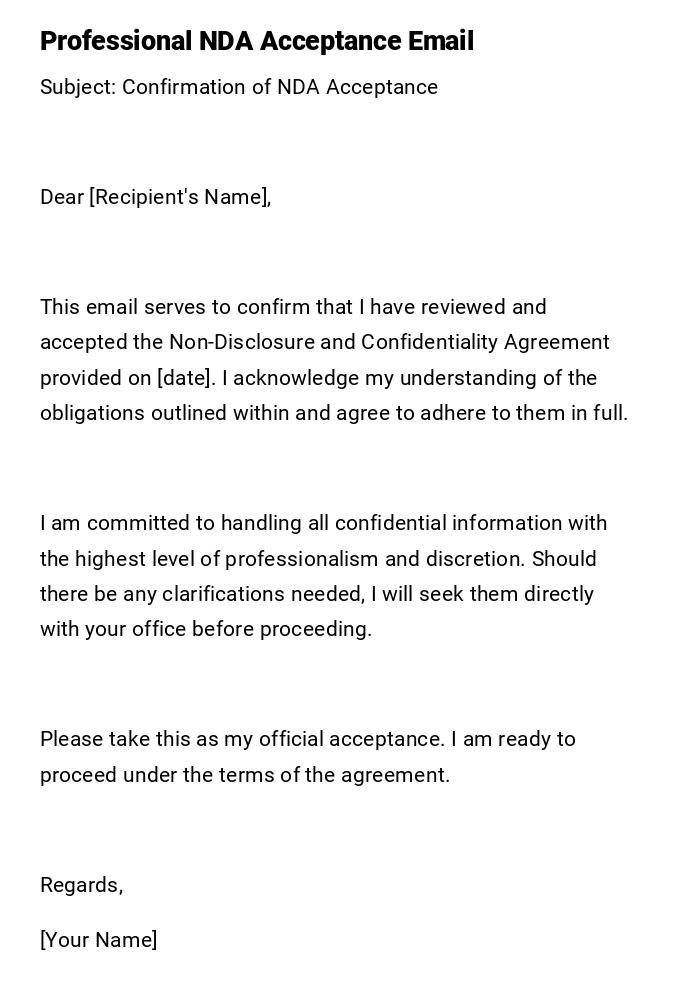 Professional NDA Acceptance Email Professional NDA Acceptance Email