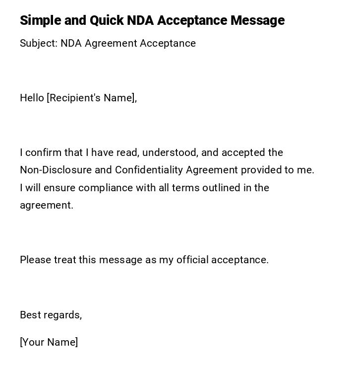 Simple and Quick NDA Acceptance Message Simple and Quick NDA Acceptance Message
