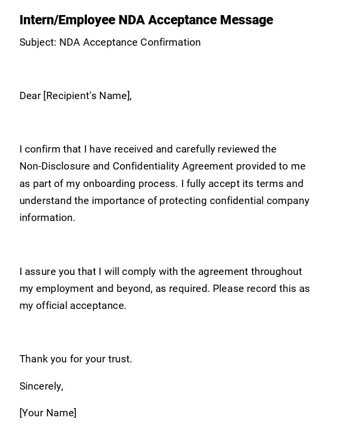 Intern/Employee NDA Acceptance Message Intern/Employee NDA Acceptance Message