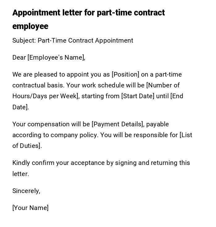Appointment letter for part-time contract employee Appointment letter for part-time contract employee