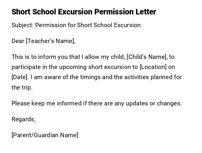 Short School Excursion Permission Letter Short School Excursion Permission Letter