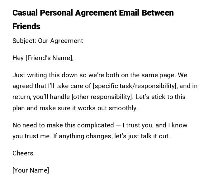 Casual Personal Agreement Email Between Friends Casual Personal Agreement Email Between Friends