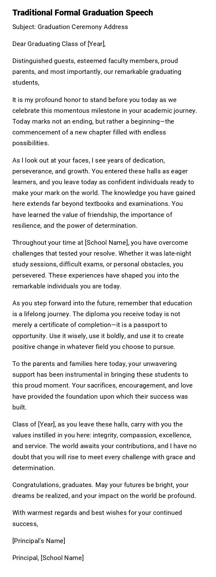 Traditional Formal Graduation Speech Traditional Formal Graduation Speech