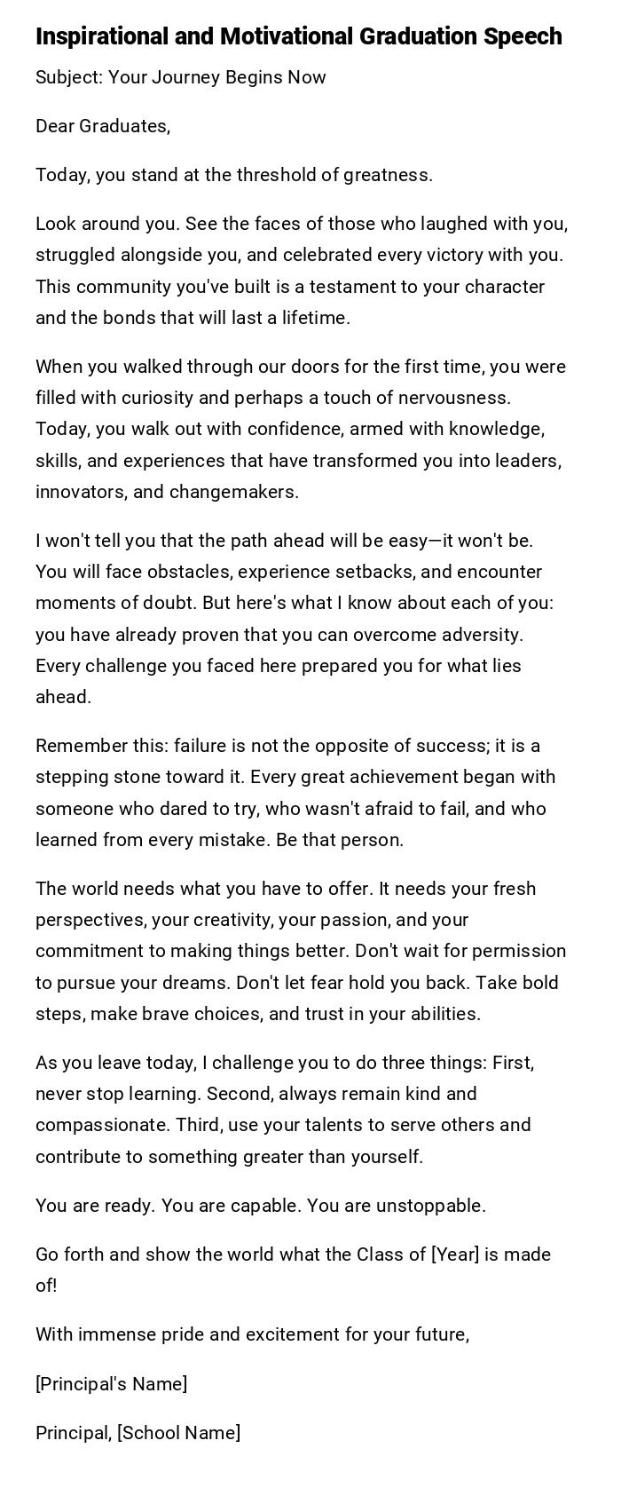 Inspirational and Motivational Graduation Speech Inspirational and Motivational Graduation Speech