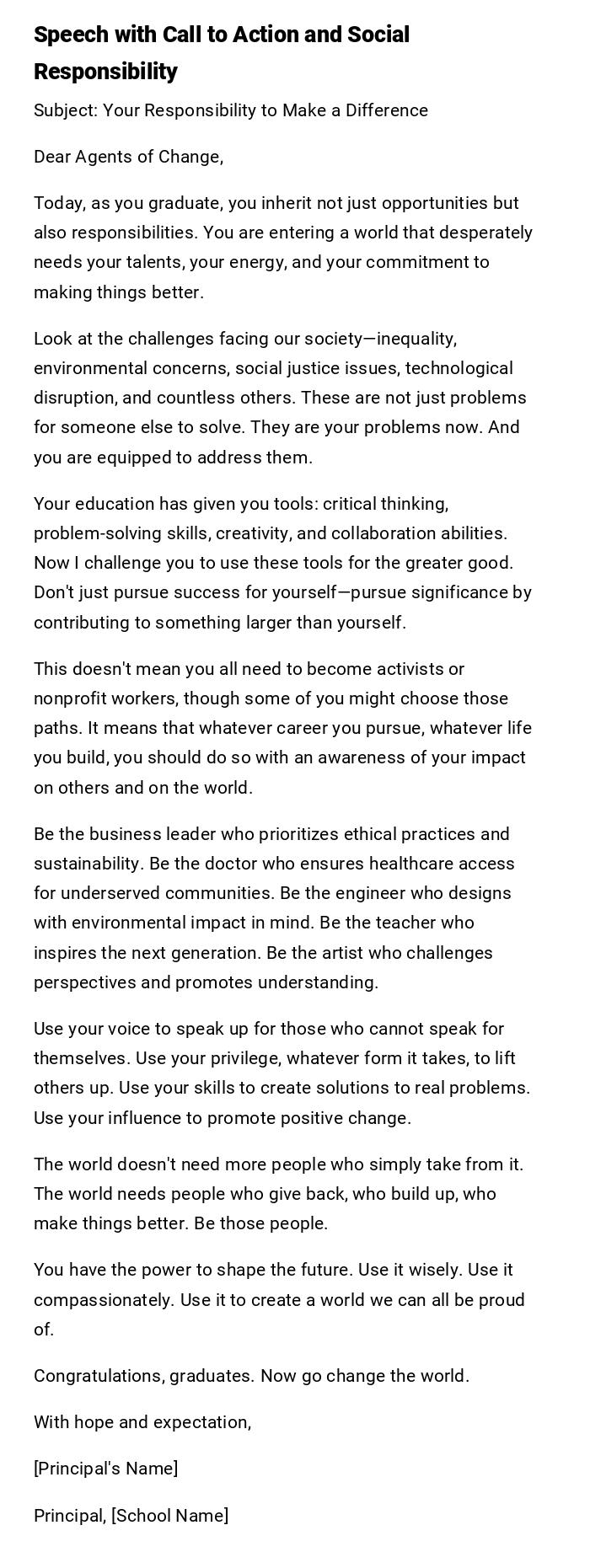 Speech with Call to Action and Social Responsibility Speech with Call to Action and Social Responsibility