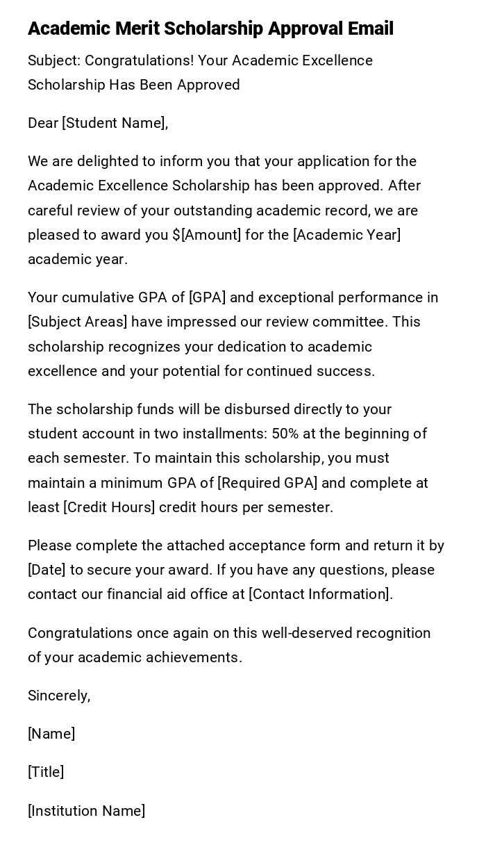 Academic Merit Scholarship Approval Email Academic Merit Scholarship Approval Email