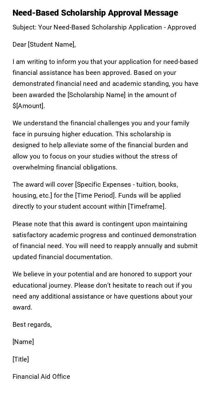 Need-Based Scholarship Approval Message Need-Based Scholarship Approval Message