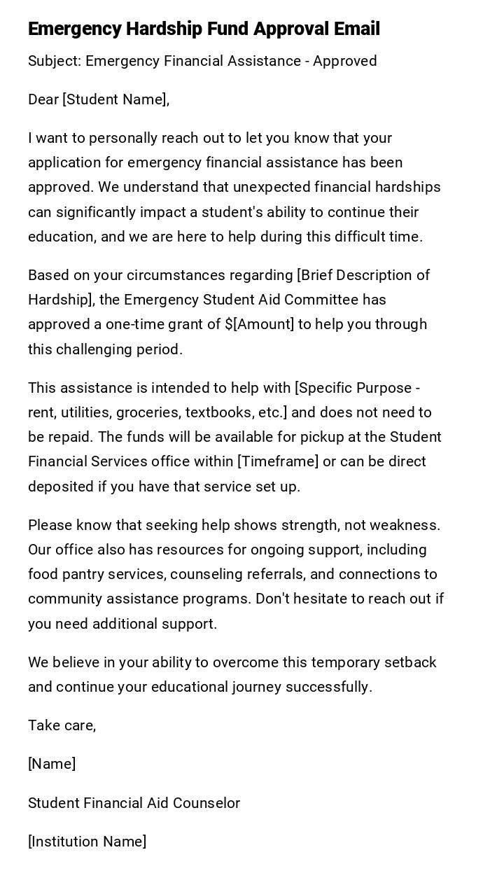 Emergency Hardship Fund Approval Email Emergency Hardship Fund Approval Email