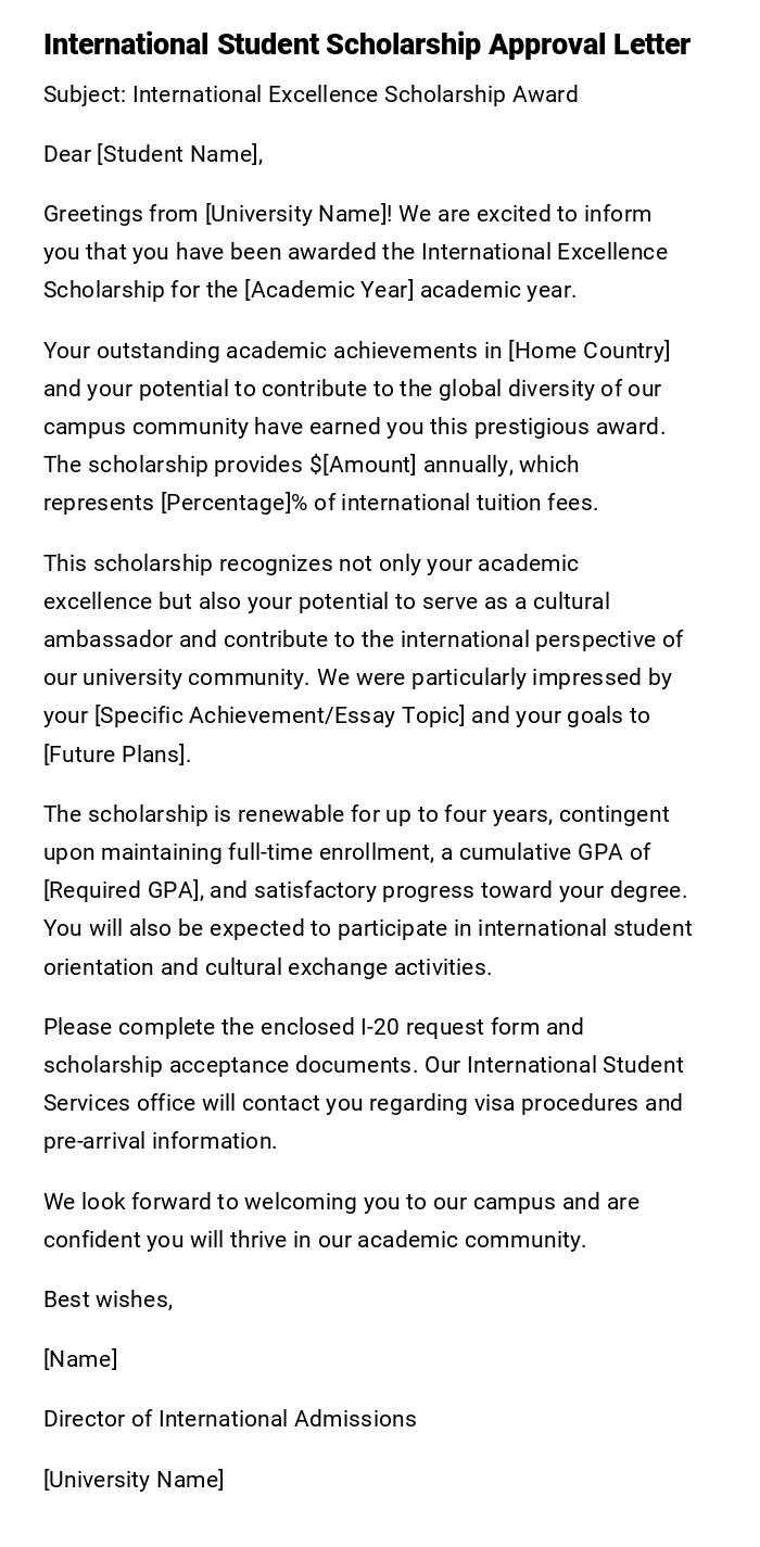 International Student Scholarship Approval Letter International Student Scholarship Approval Letter
