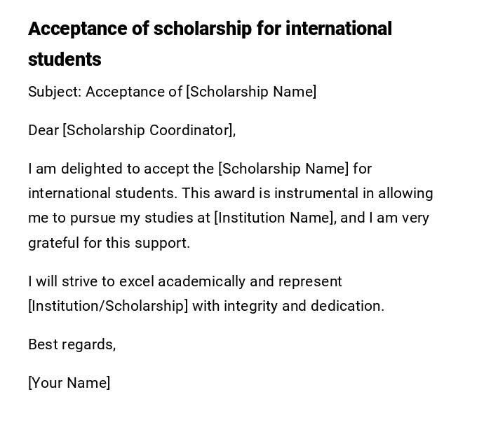 Acceptance of scholarship for international students