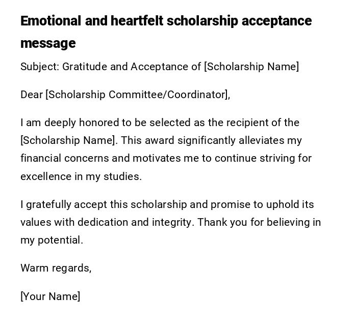 Emotional and heartfelt scholarship acceptance message