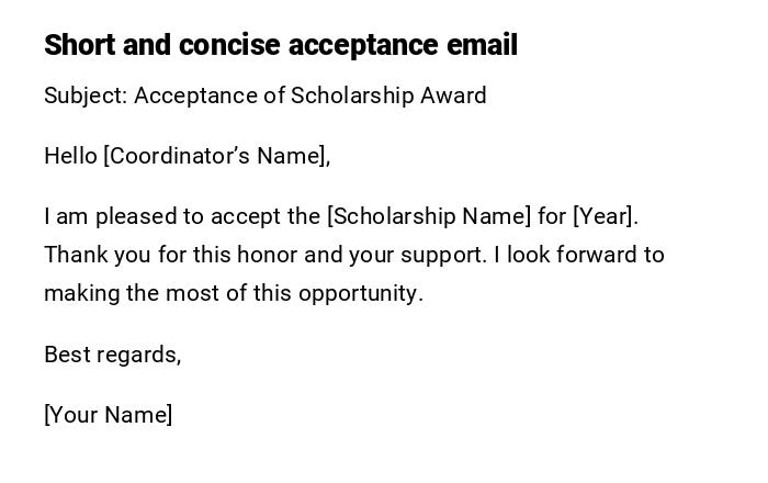 Short and concise acceptance email
