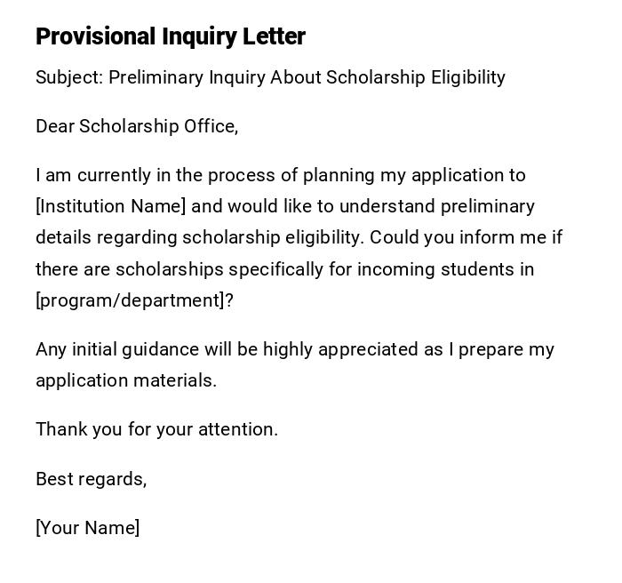 Provisional Inquiry Letter Provisional Inquiry Letter