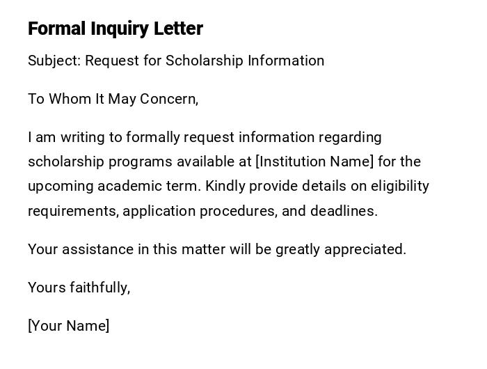 Formal Inquiry Letter Formal Inquiry Letter