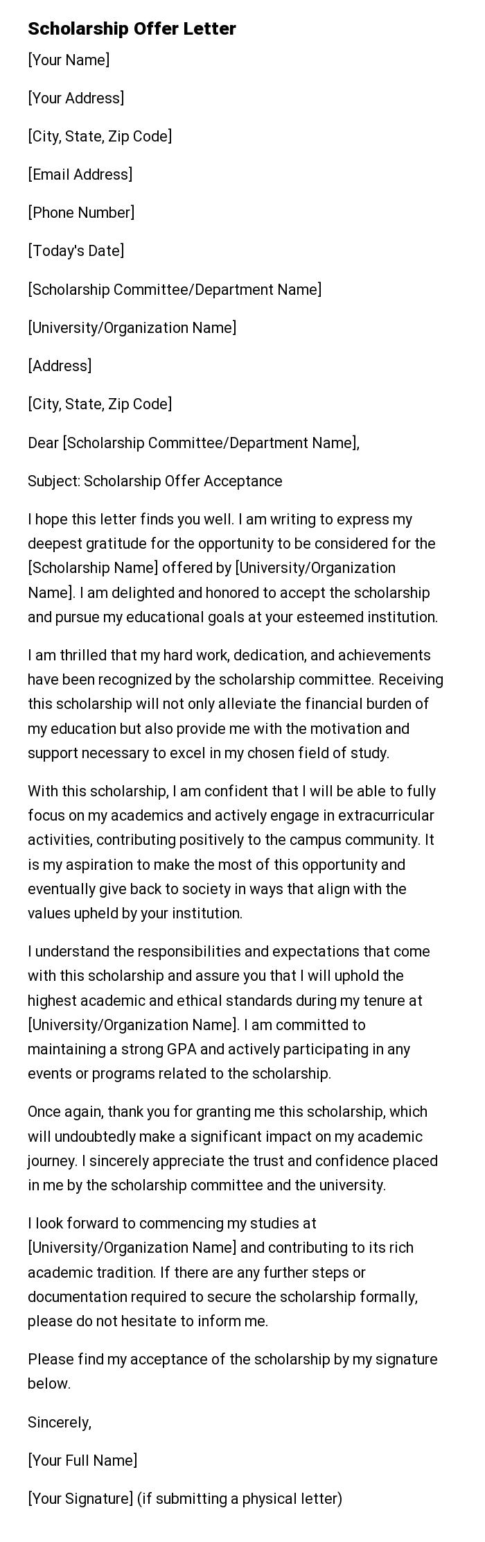 Scholarship Offer Letter