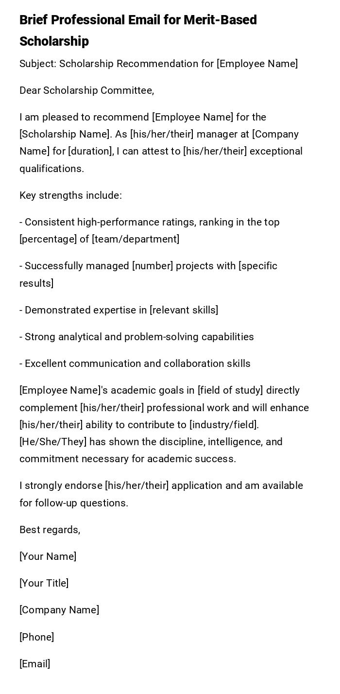 Brief Professional Email for Merit-Based Scholarship