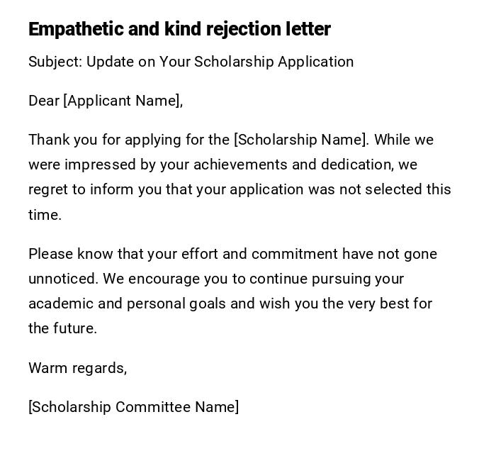 Empathetic and kind rejection letter
