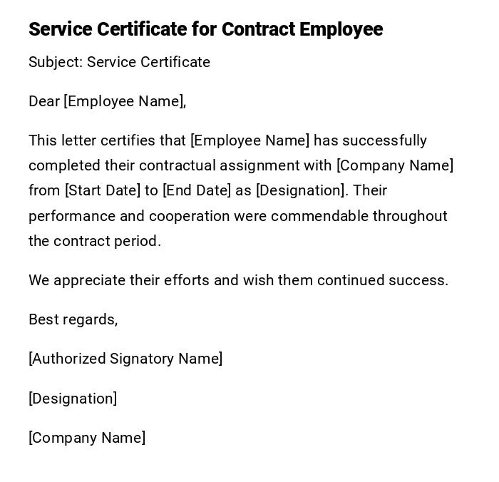 Service Certificate for Contract Employee Service Certificate for Contract Employee