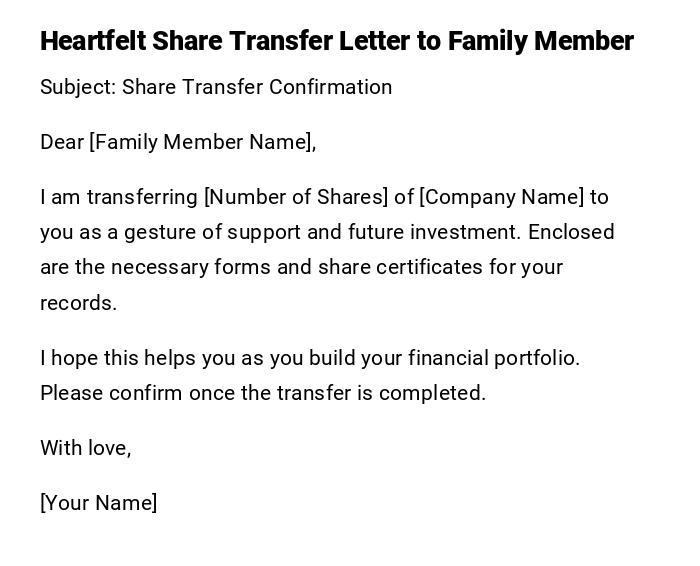 Heartfelt Share Transfer Letter to Family Member Heartfelt Share Transfer Letter to Family Member