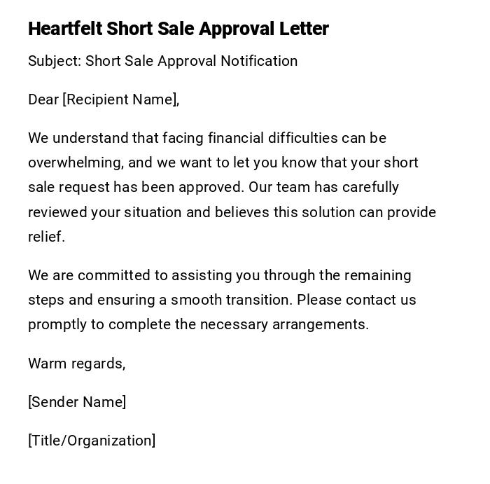 Heartfelt Short Sale Approval Letter Heartfelt Short Sale Approval Letter