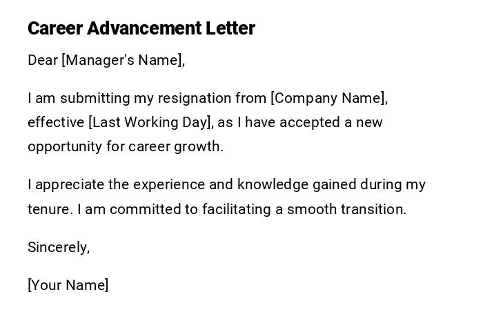 Career Advancement Letter Career Advancement Letter
