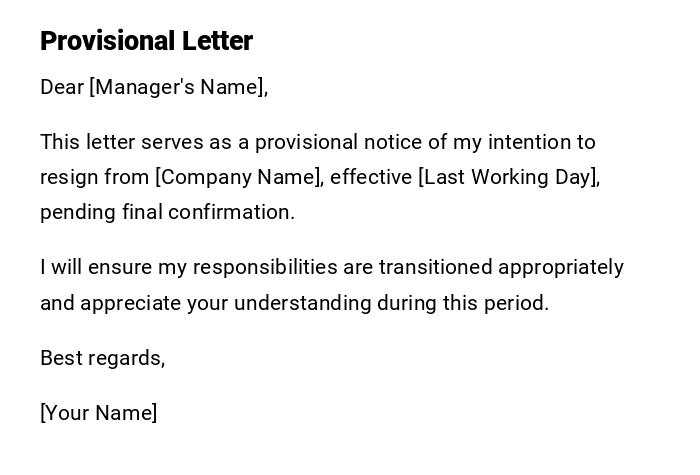 Provisional Letter Provisional Letter