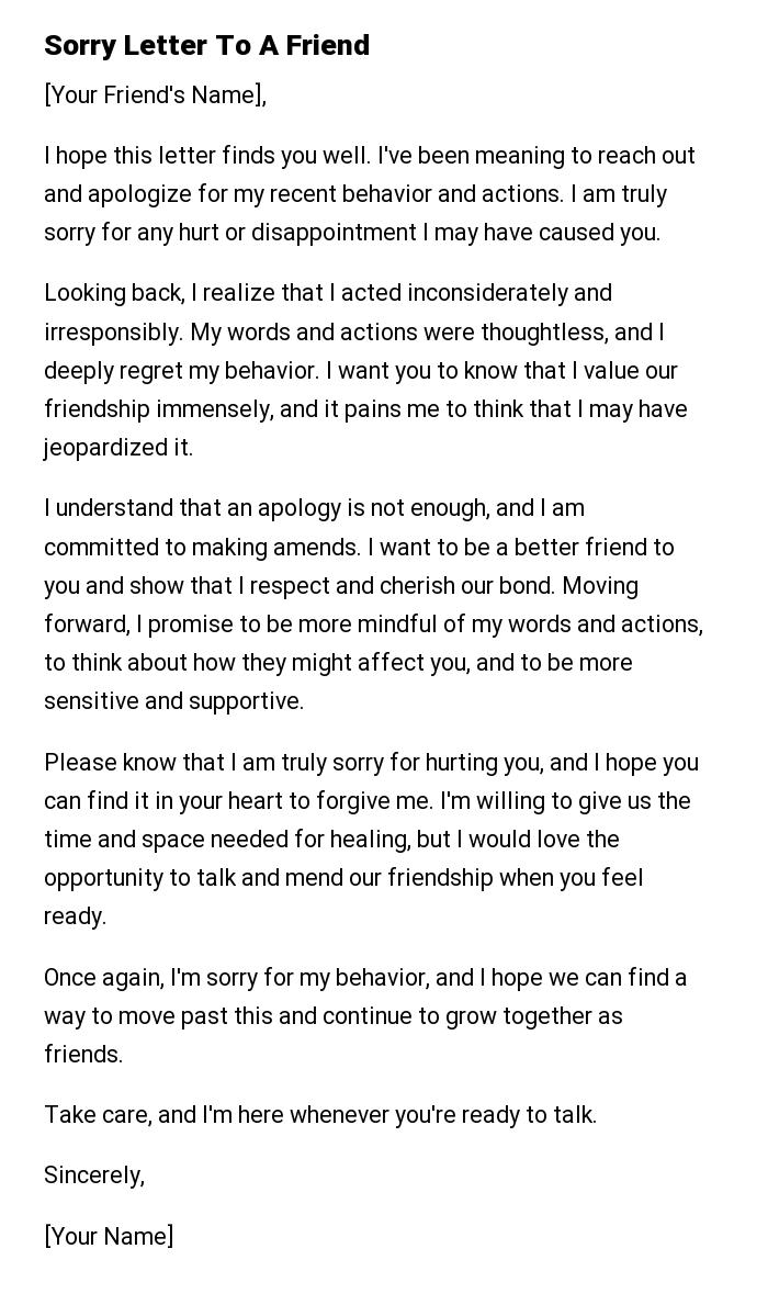 Sorry Letter To A Friend