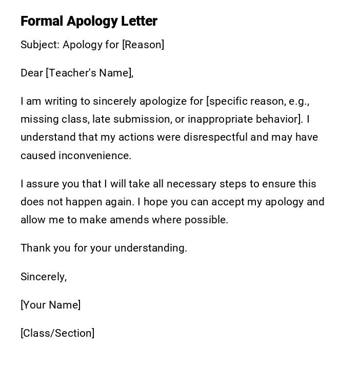 Formal Apology Letter Formal Apology Letter
