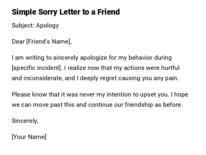Simple Sorry Letter to a Friend Simple Sorry Letter to a Friend