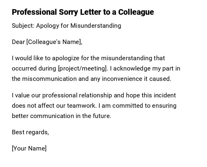 Professional Sorry Letter to a Colleague Professional Sorry Letter to a Colleague