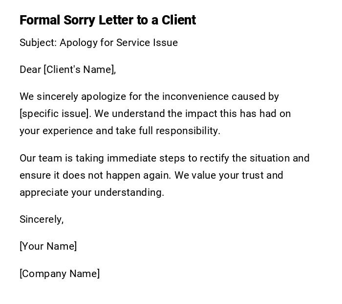 Formal Sorry Letter to a Client Formal Sorry Letter to a Client